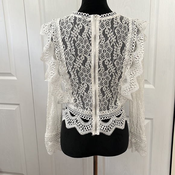 White Lace Blouse Mock Neck sz S - Picture 6 of 14